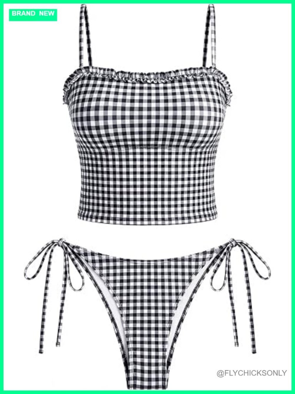 Ruffled High Cut Tankini Swimsuit with Tie Back